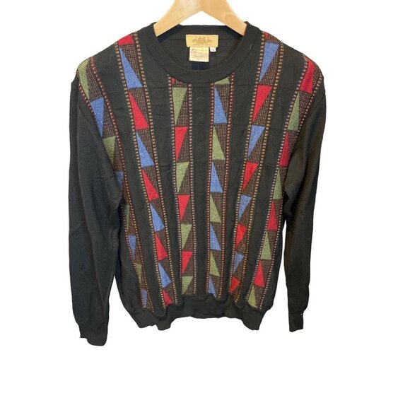 Montechiaro Black Patterned Wool Sweater Sz L - Picture 3 of 9